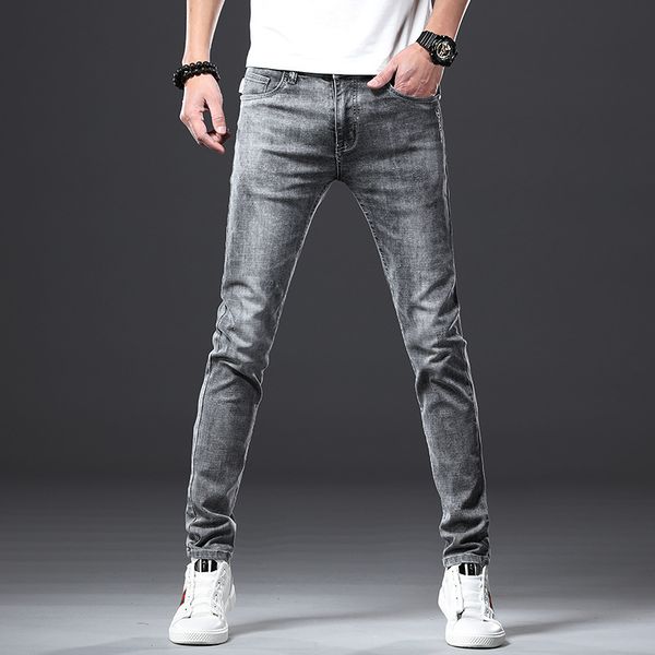 

pants men's spring and autumn new retro straight elastic slim pants fashion trendy and casual men's jeans, Blue