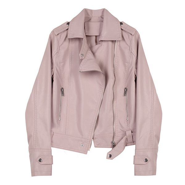 

ewq] 2019 autumn winter new long-sleeved solid color fashion trend loose pu leather jacket turn-down collar zipper coat qj87311, Black;brown