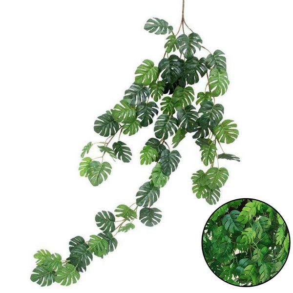 

1x artificial plants fake hanging monstera vine leaf faux silk garland indoor decor faux silk+plastic+iron wire