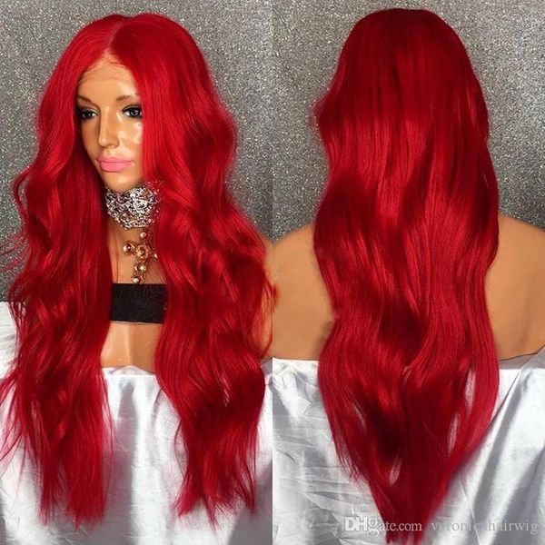 

Gluele new arrival raw unproce ed remy virgin human hair red colorful long body wave full lace ilk wig for women