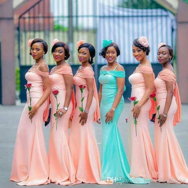 

африканская черная девушка длинные платья невесты колонка русалка с плеч атласные длинные платья фрейлины на заказ свадебное платье, White;pink