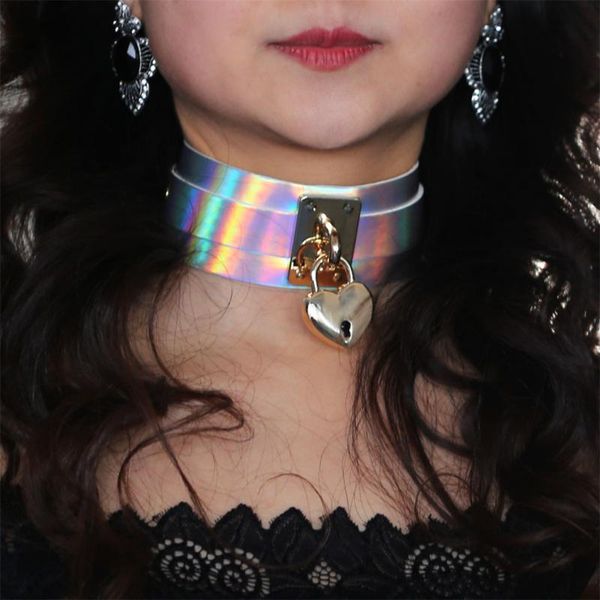 

8colors punk pu leather collar heart lock clavicle necklace, Golden;silver