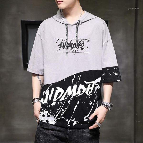 

shirt hooded letter print short sleeve men summer loose t shirt men hip hop tees mens designer t, White;black