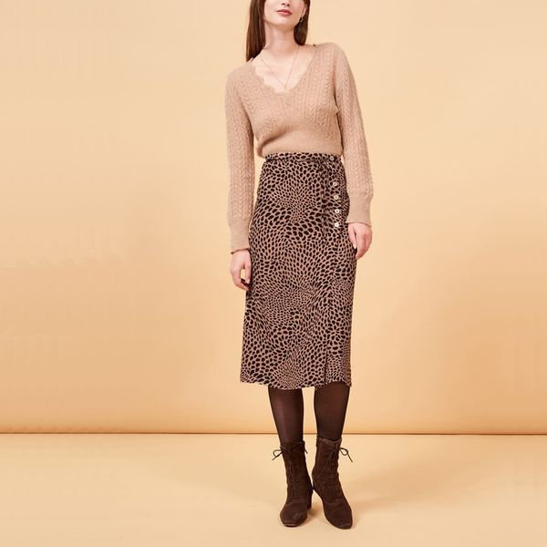 

elegant female skirt casual printed button decorative skirt, Black