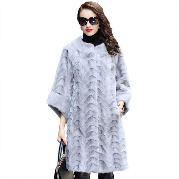 

2019 new fur mink coat female long section full fur collar coat, Black