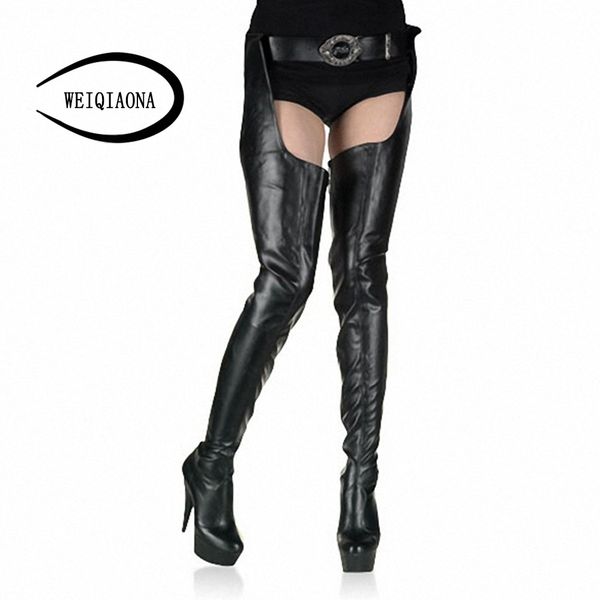 

weiqiaona 2018 new custom popular boots pants together women's pu fabric round toe ladies thigh high heel pants-boots, Black