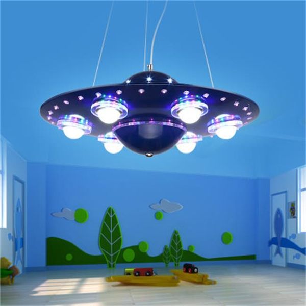 2020 novo candelabro iluminação UFO pingente luz prata azul crianças crianças menino quarto pendurado jardim infantil escola elétrica