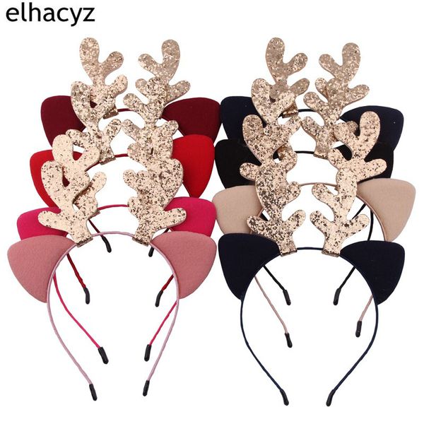 

7pcs/lot 2020 new glitter antlers headband christmas deer hairband party cosplay headwear 7 colors hair accessories for kids, Slivery;white