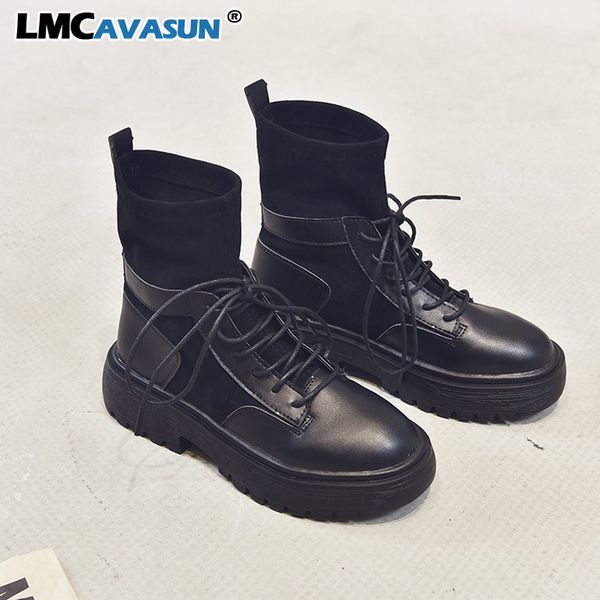 

lmcavasun black knit socks boots women autumn winter new fashion wild comfortable leisure breathable martin boots female