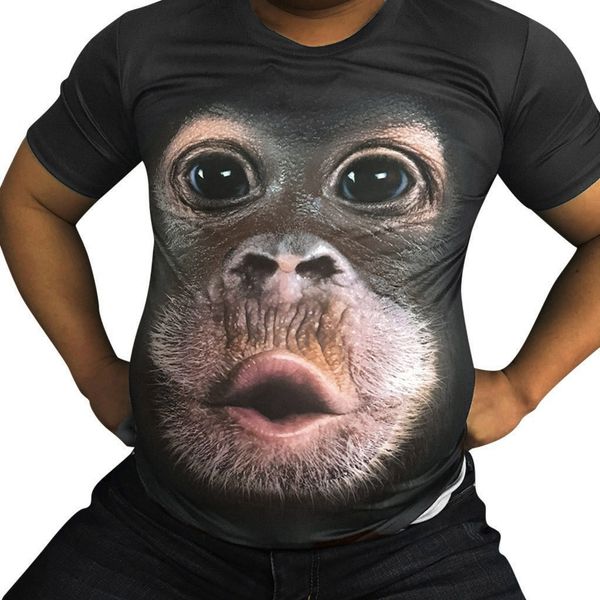 

summer men's brand clothing o-neck short sleeve animal t-shirt monkey/lion 3d digital printed t shirt homme large size#5, White;black