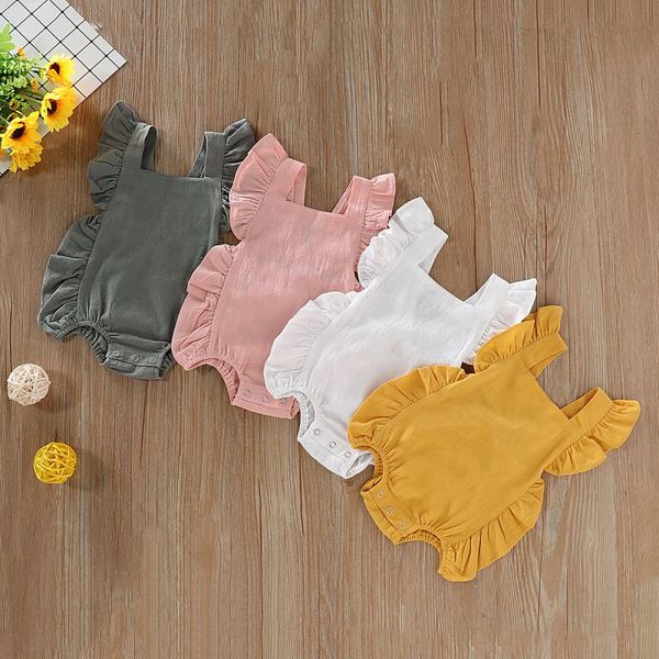 

summer cute baby girl ruffle solid color romper newborn cotton bodysuit sunsuit for newborn infant clothes 4 color, Blue
