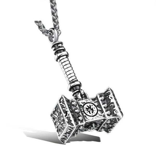 

titanium steel thor's hammer quake pendant necklace for men trend jewelry titanium steel punk men's necklace, Silver