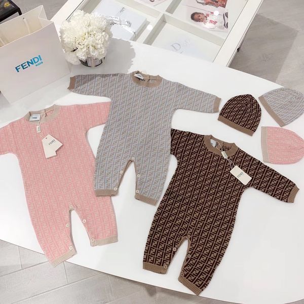 

newbron baby knitted rompers infant kids fashion crochet design one-piece climbing jumpsuits+hat bebe clothes, Blue