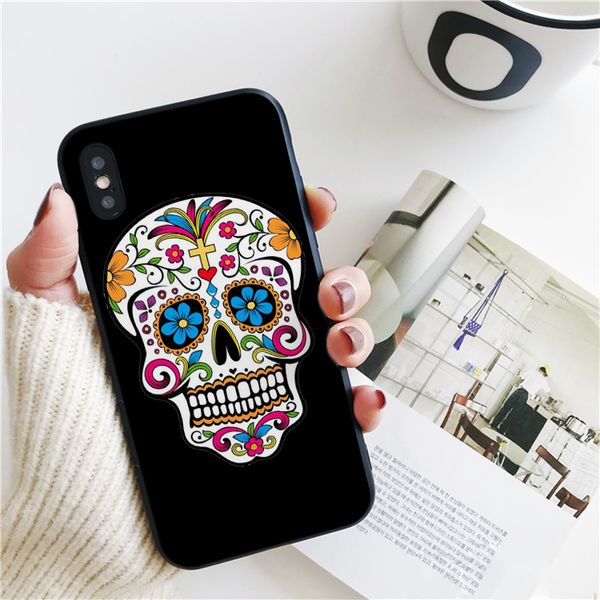 

fundas sugar flower skull cover for iphone 11 pro xs max xr case for iphone 8 7 6s plus 5s se 5 case soft silicone cover.
