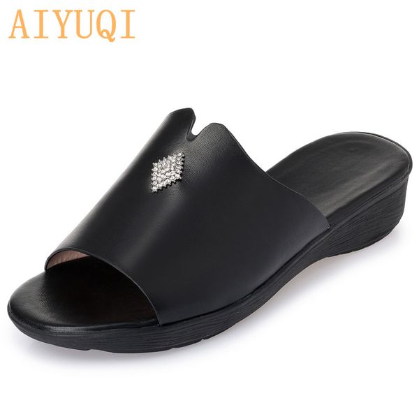 

aiyuqi women's slippers flat 2019 new summer shoes sandals women big size fashionabl outer wear comfortable shoes mom slippers, Black
