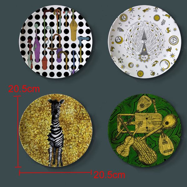 

retro home wall decoration hanging round ceramics printed portrait plates durable coffee shop home wall decor 8 inch plates dh0728 t03