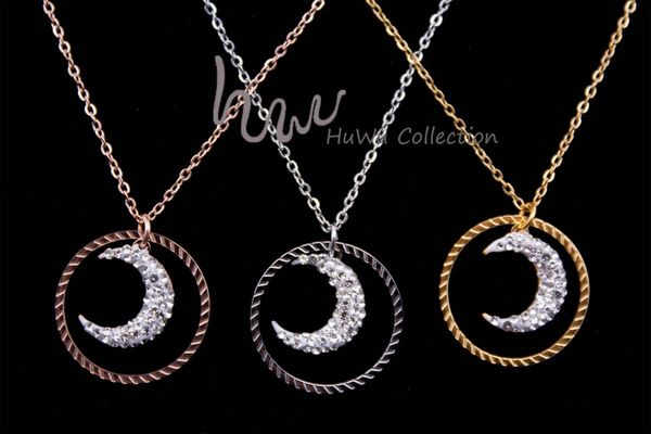 

женская луна форма круг ожерелье с g старой покрытый нержавеющей стали цепи и импортированной циркон классический стиль, Golden;silver