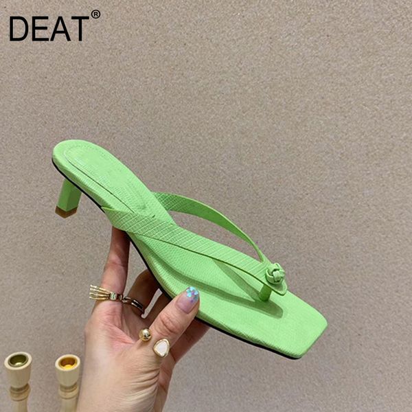 

deat] 2020 new spring summer square toe shallow split toes small thin heels flip flops slippers women shoes fashion tide 10h882, Black