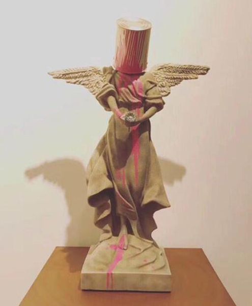 

figurines bucket on head (original version) - banksy wind paint angel desk ornaments the grey trend creative living room decor