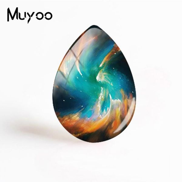 

2019 new planetary nebula jewelry secret of space glass cabochon handmade p tear drop cabochons for women, Blue;slivery