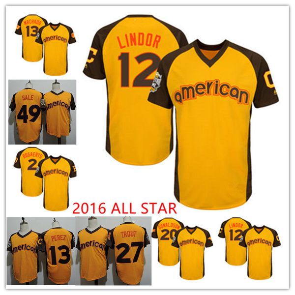 

Mens Gold 2016 All-Star #13 Manny Machado 49 Chris Sale Jersey #13 Salvador Perez #2 Xander Bogaerts 27 Mike Trout Jersey