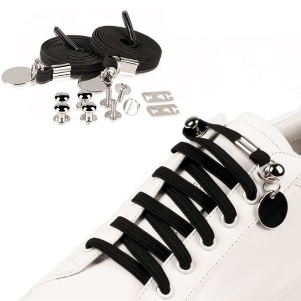 

new funny lazy no tie shoelaces quick and easy sneaker elastic shoelaces men shoes one-handed shoe strings, Black