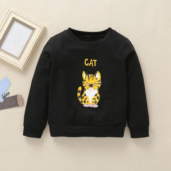 

new arrival baby girls boy sweatshirts winter spring autumn children hoodies cartoon cat print long sleeves sweater, Black