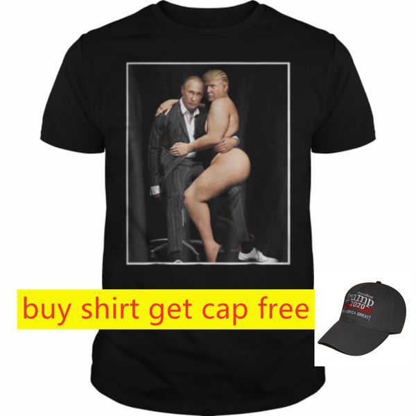 

putin with trump on desk men's t shirt, White;black