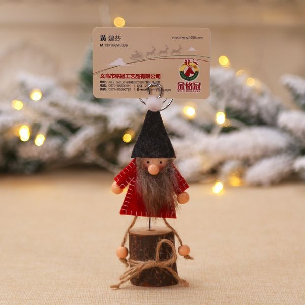 

christmas gnome wood place card holder stand with swirl wire clip clasp for displaying memo p picture table number cards
