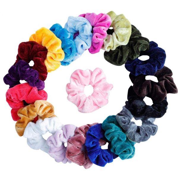 

20 colors velvet scrunchie women girls elastic hair rubber bands accessories gum for women tie hair ring rope ponytail holder, Brown