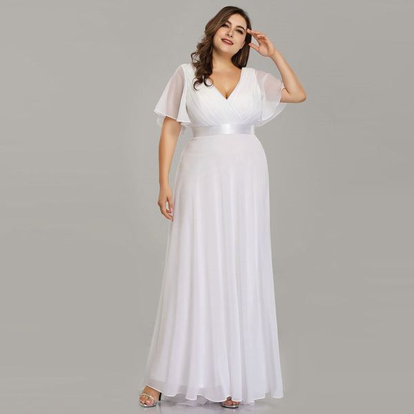 

Plus Size Wedding Dress 2020 Ever Pretty Beach Simple A-line Chiffon White Robe De Mariee Elegant V-neck Vestido
