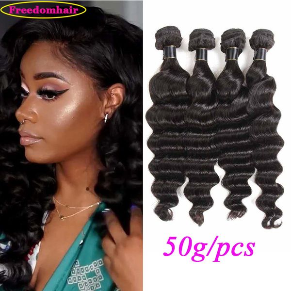 

бразильские индийские девственные человеческие волосы свободные глубокие необработанные волосы реми плетут расширения двойные утки 50 г/пучо, Black;brown