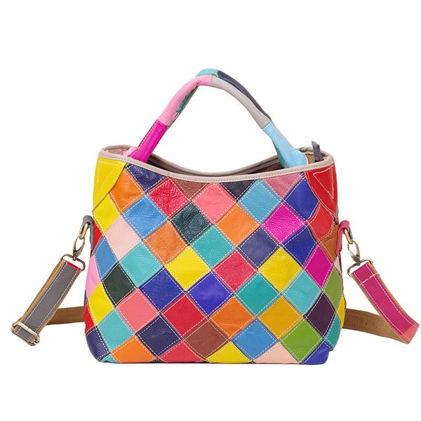 

genuine leather bags women colorful handbags ladies natural cow leather shoulder bag female plaid crossbody bags black