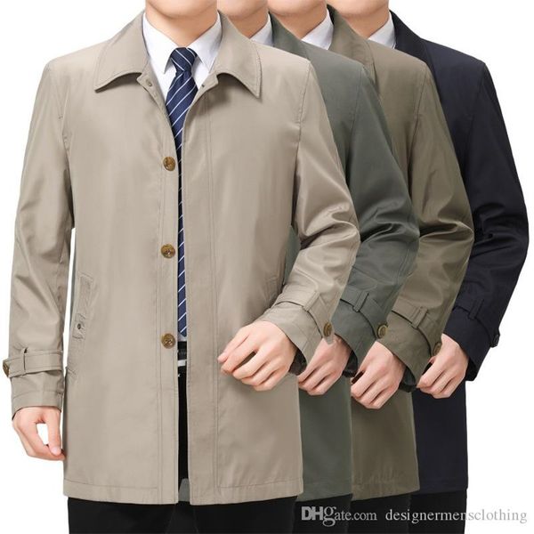 

осенние мужские бизнес дизайнерские тренчи с отворотом шеи с длинным рукавом верхняя одежда повседневные пальто среднего и старшего возраста, Tan;black