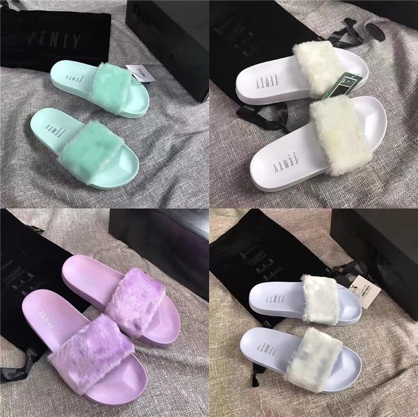 

women's the fox fur the design slippers cute sandal fashion furry woman classic real fox slippers#127, Black