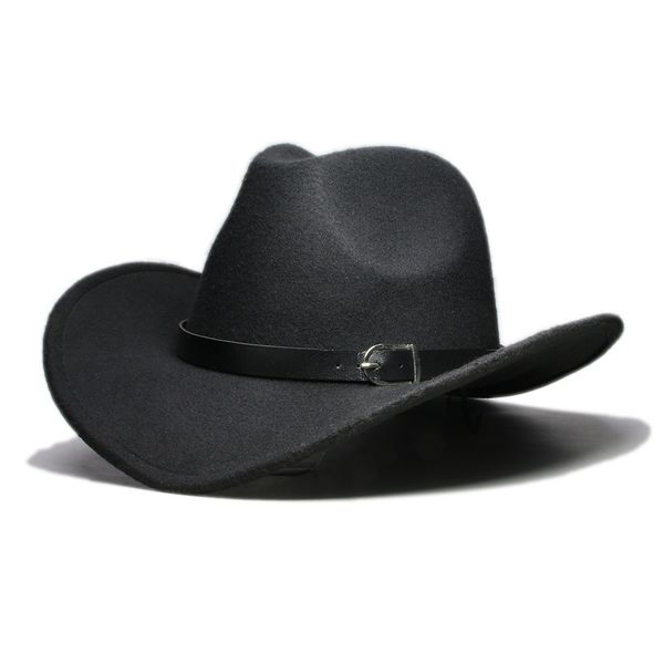 

luckylianji men women country cowboy western leather band hat fedora trilby wool felt jazz chapeu cap (:57cm