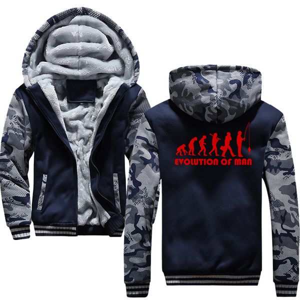 

men winter thick fleece the evolution of man fisherman fishing hoodies sweatshirts men's jackets casual zipper hoody coats, Black