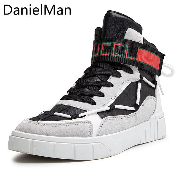 

danielman autumn winter high sneakers men shoes casual lightweight ankle boots warm leather outdoor work shoes footwear, Black