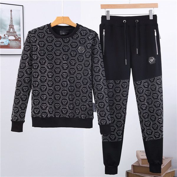 

men's phillip plain brands suits long sleeve tracksuit jackets fashion running sweatshirt men letter printing sports suit, Gray