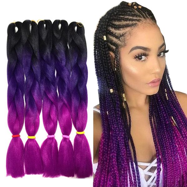 Ombre Three Tone Intrecciare i capelli Kanekalon Intrecciare i capelli sintetici Estensioni 5 pz / lotto 24 pollici Jumbo Intrecciare i capelli 100 g