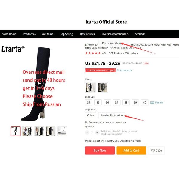 

ltarta 2020 woman long boots knee high boots square metal heel high heeled pointy elasticity thin wool boots. ds-3128-1, Black