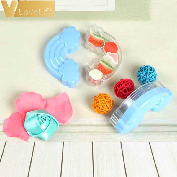 

6x rainbow candy gift box bags plastic hollow white pink blue with handles for children baby shower birthday cookie party decor