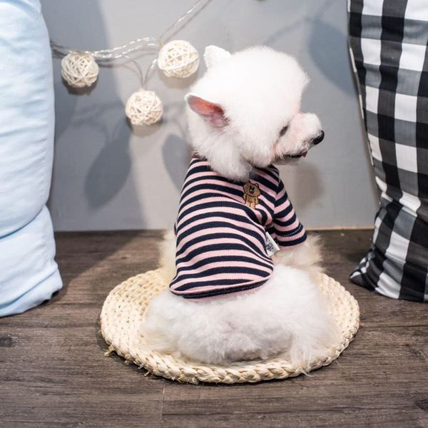 

autumn and winter casual style pet dog clothin striped bear base shirt breathable autumn and winter essential small dog clothing