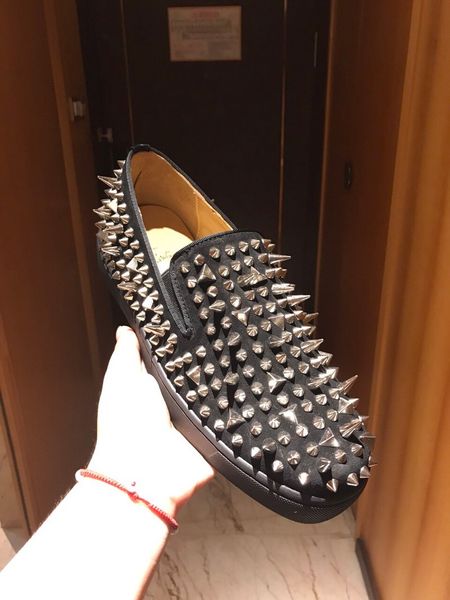 

platform men's shoes wild vintage luxury rhinestone catwalk shoes rivet men's shoe nightclub rivet lazy shoe loafers 10, Black