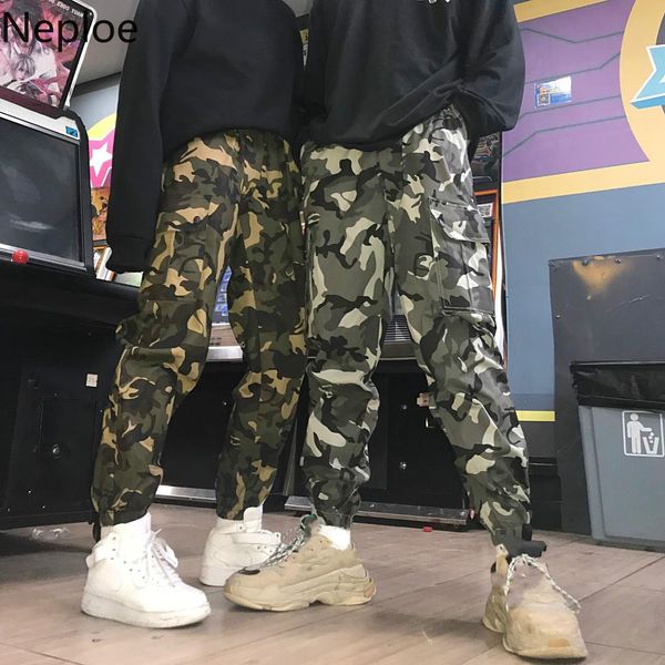 

neploe vintage camouflage safari style pants 2019 new korean causal harem long trousers women men harajuku street pants 52966, Black;white