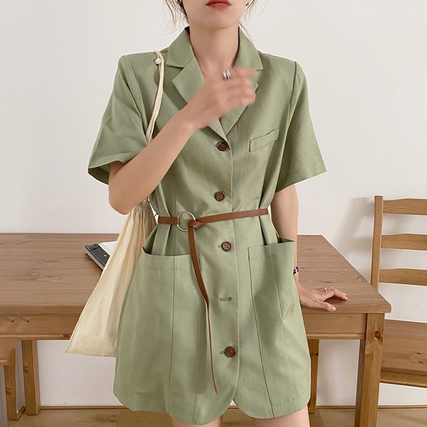 

ewq] 2020 summer simple single-breasted lace women jacket loose green long ladies office coat short sleeve suits outwear qv1278, White;black