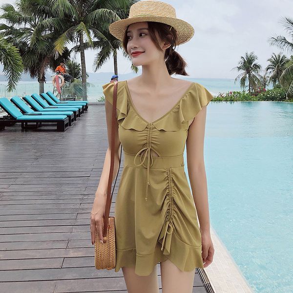 

one-piece swimsuits swimwear 2019 bathing suit women's swimsuit push up one piece women divided skirt female korean solid, White;black