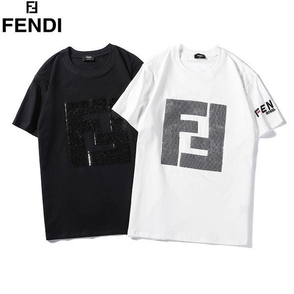 

fends italian t-shirt mens designer t-shirt fashion casual t-shirt boutique f letter sequin embroidery short sleeved t shirt, White;black