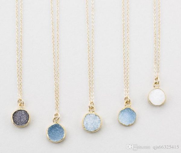 

tiny round druzy pendant necklace druzy with natural stone mineral delicate dainty necklace 14k gold fil, Silver