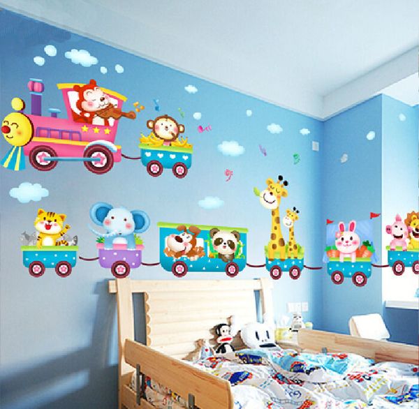 

cartoon funny animals train wall stickers decor baby room fun decor removable vinyl
